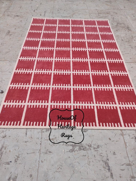 Hand Tufted Rust Pink  Wool Area Rug, Modern Geometric Rug for Living Room, Bedroom, Bathroom, Hall, Office, Entryway, 8x10, 9x12 Rug