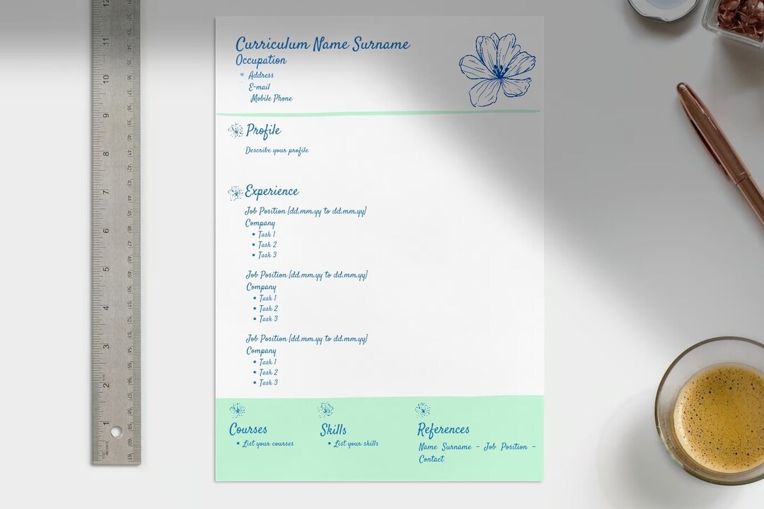Currículum Vitae Digital Template CV Download Tropical Flowers - Etsy