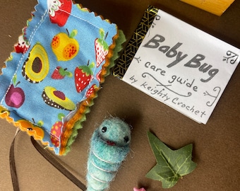 Baby love bugs ! Larvae pet in a box- playset. Needle felted wool. Valentine gift.