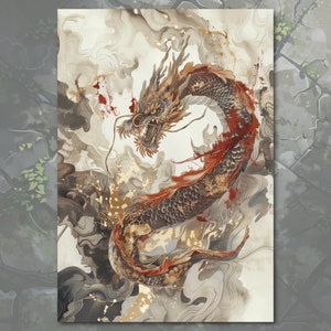 Mythischer Feuerdrache Illustration Postkarte / Print Art