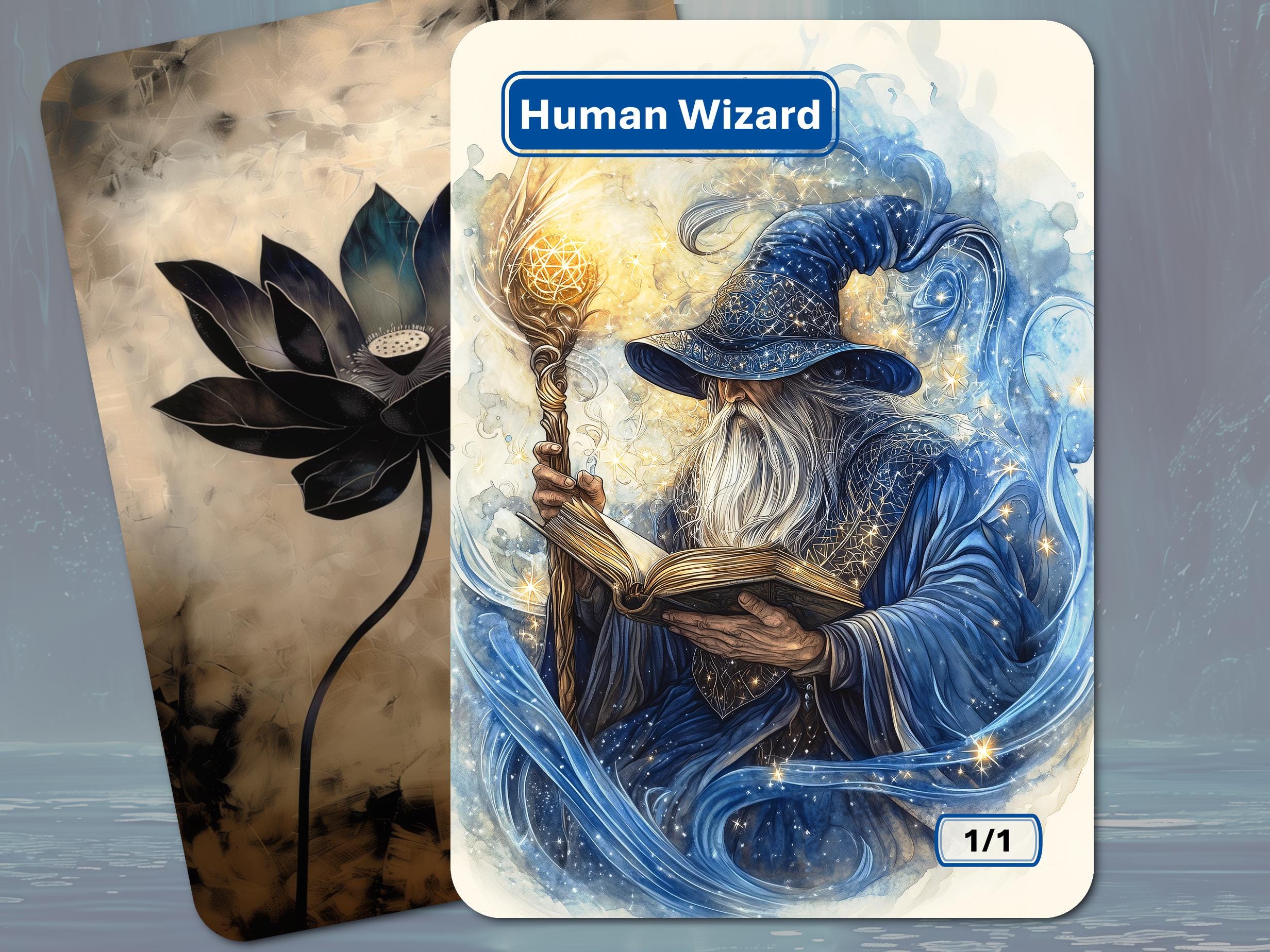 Human Wizard Token MTG (Blue 1/1)