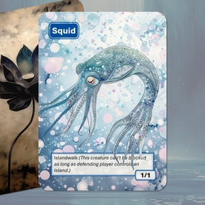 Ficha de calamar MTG (Azul 1/1 Caminata por la isla)