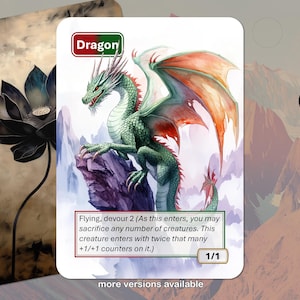 Ficha de Dragón MTG (1/1 Vuela, devorar)