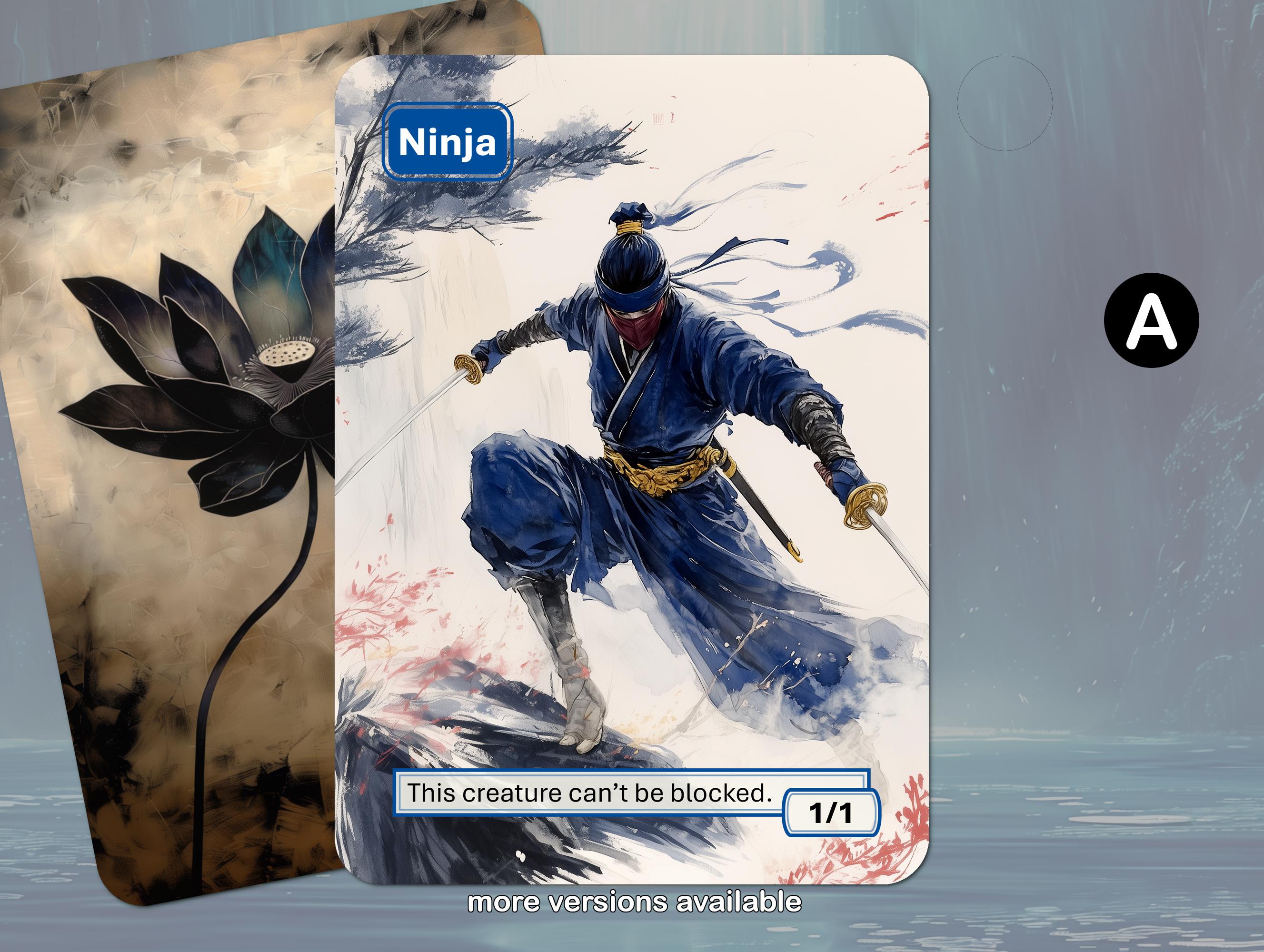 Ninja Token MTG 1/1 Blue Creature That Can't Be Blocked, Created