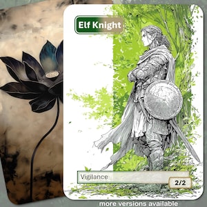 Ficha de caballero elfo MTG (2/2 Vigilancia, verde-blanco)