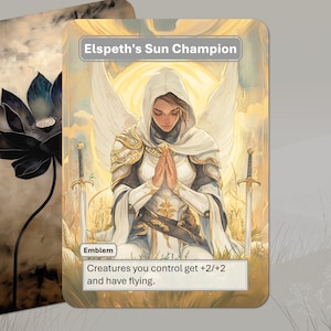 Token MTG z emblematem Elspeth's Sun Champion