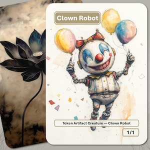 Ficha de robot payaso de MTG (criatura artefacto blanca 1/1)