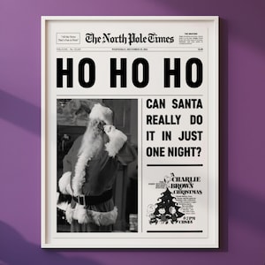 サンタのクリスマス ウォールアート、トレンディな新聞プリント、ニューヨーク タイムズ ウォールアート、クリスマス デコレーション、ヴィンテージ バー カート、女の子の寮の部屋レトロ、印刷可能