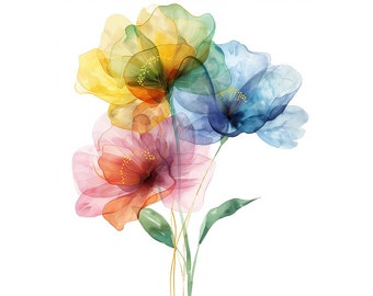 26 Abstrakte Blumen Clipart Bundle, druckbare Aquarell Blumen, getrocknete Blumen, Papiermodelle, digitaler Download, Junk Journal, kommerzielle Nutzung