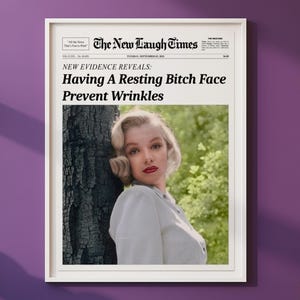 休憩中のビッチの顔、トレンディな新聞のプリント、ニューヨークタイムズの壁アート、マリリンモンローのプリント、ヴィンテージバーカート、女の子の寮の部屋レトロ、印刷可能