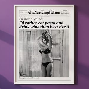I'd rather eat pasta, Trendy Newspaper Print, New York Times Wall Art, Sophia Loren Print, Retro Bar Cart, Girl Dorm Room Retro, Printable