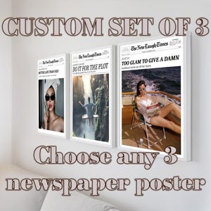 CUSTOM 3er-Set Zeitungsdrucke, Erstellen Sie Ihr eigenes benutzerdefiniertes Zeitungsdruckset, New York Times Wandkunst, Mädchen im Schlafsaum Retro, Retro Wallart