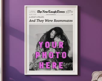 Personalisierte New York Times Wandkunst, Zeitungsdruck, Mitbewohner Dekor, Retro Magazin Schlagzeile, BFF Poster Wandkunst, Druck für Bestie