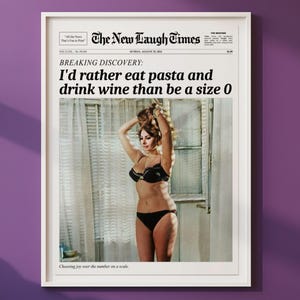 パスタを食べたい、トレンディな新聞プリント、ニューヨークタイムズの壁アート、ソフィア・ローレンのプリント、レトロなバーカート、女の子の寮の部屋レトロ、印刷可能