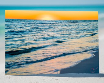 Golden Hour: Orange Sunset over Blue Ocean Water, Original Underwater Photography, Ocean Metal Wall Art, Nautical Beach Decor, Nature Photos