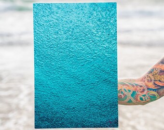 Raindrops from Below: Turquoise Rain on Water Texture, Original Underwater Photography, Ocean Metal Wall Art, Nautical Beach Decor, Nature