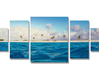 The Antoinette 5 Panel White Sand Beach: Original Underwater Photography, Ocean Metal Wall Art, Nautical Beach Decor, Nature Photos, Island