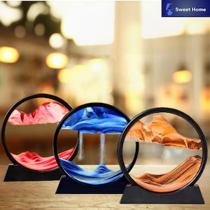 3D moving sand art hourglass/round glass deep sea sandscape for home & office decor