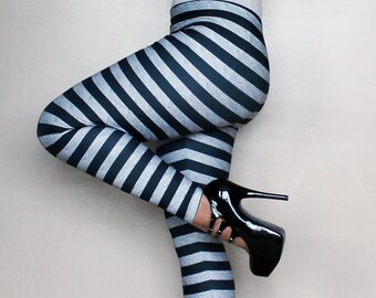 Black and grey striped leggings - All sizes available - Kezbirdie