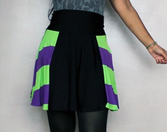 Black purple and green high waist circle skater skirt- Size Medium - one of a kind skirt - Kezbirdie