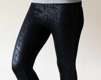 Black on Black Damask Drinted Gothic Leggings - Size Medium - Ready to Ship - Kezbirdie