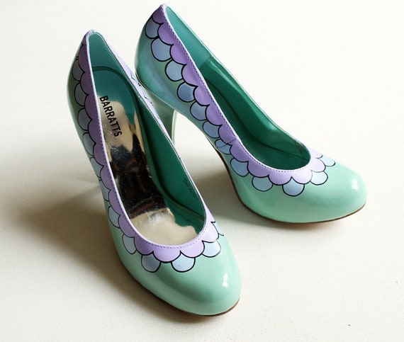 Tacones pintados a mano Zapatos festoneados de color lila | Etsy México