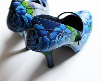 Hand painted heels - Blue Roses, Customize Your Shoes - Kezbirdie