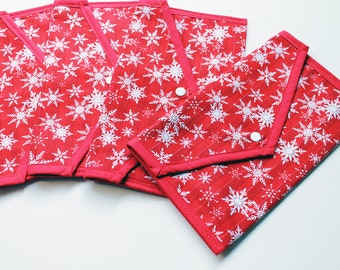 Christmas Pouch - Red and White Snowflakes - Stocking filler phone or tablet storage, make up bag - Kezbirdie