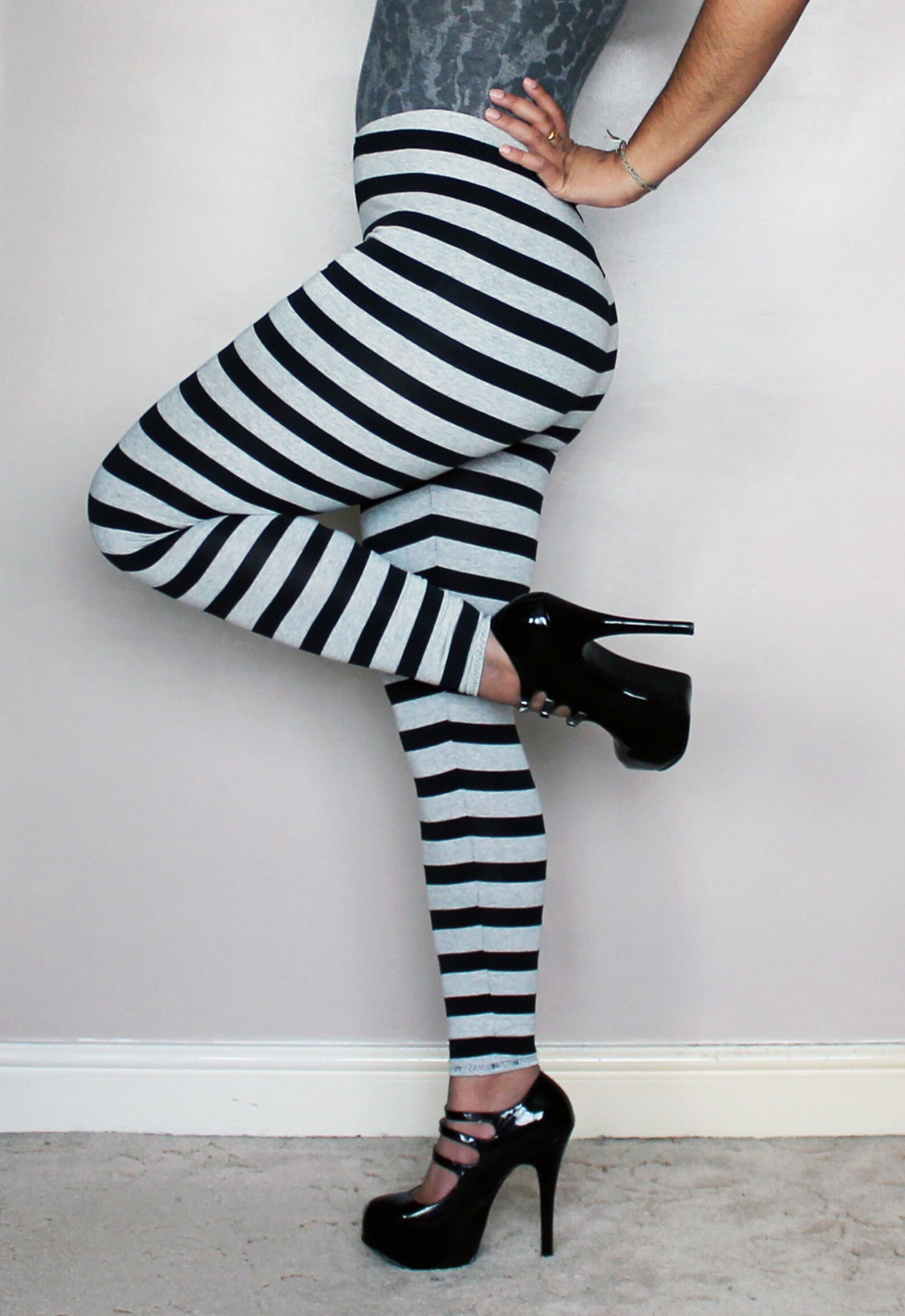 Black and Light Grey Striped Leggings All Sizes Available - Etsy