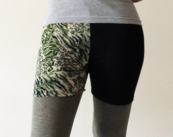 Green Animal print and black lycra shorts  -  Size Medium - Kezbirdie