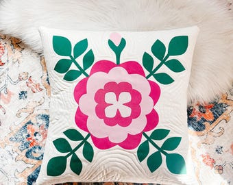 Floral Cushion Cover Pattern PDF, Quilted Home Decor Sewing Pattern, Thoughtful Handmade Gift, House Warming Gift, Birthday Gift, Applique