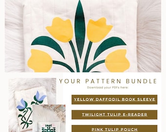 Floral Quilt Pattern Bundle PDF, Thoughtful Handmade Gifts, Pillow Cover Book Sleeve Pouch and E Reader Patterns, Mother's Day Gift