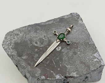 Sterling Silver Emerald Sword Pendant - Handmade Unisex Necklace