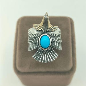 925 Sterling Unisex Silver Ring, Blue Zircon Stone Eagle Silver Ring, Handmade Jewelry, Adjustable Silver Ring, Personalized Ring