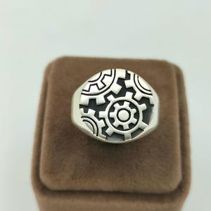 925 Sterling Men&#39;s Silver Ring With Gear Wheel Desing, Handmade Silver Ring, Statement Ring, Anniversary Gift, Pure Silver Ring