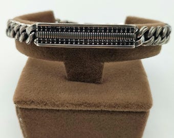 Sterling Silver Men&#39;s Bracelet with Onyx Stone, Handmade Chain