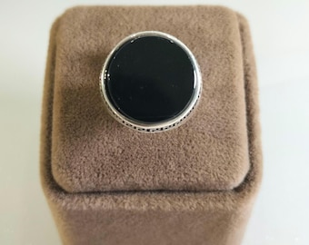 925 Sterling Silver Men's Ring, Men's Handmade Ring, Turkish Handmade Silver Men's Ring, Men's Silver Ring With Round Onyx Stone,Men's Gift