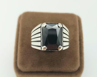 925 Sterling Silver Men's Ring,Black Onyx Stone Men's Silver Ring,Turkish Handmade Silver Men's Ring,Men's Silver Ring, Men's Gift