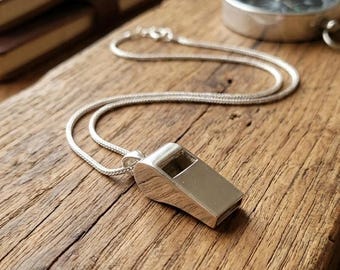 Sterling Silver Whistle Pendant Necklace, Men's Jewelry, 13 Grams
