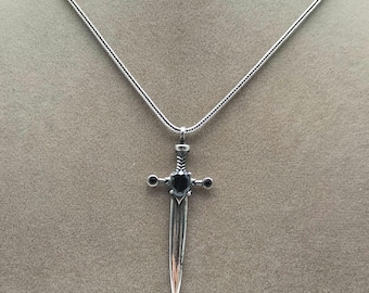 Sterling Silver Sword Pendant Necklace, Gothic Jewelry