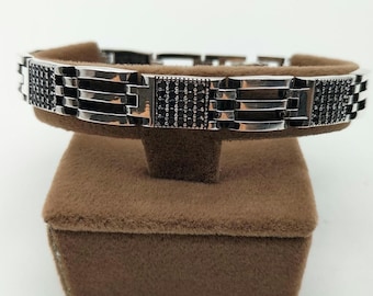 Onyx Stone 925 Sterling Patterned Men's Silver Bracelet, Handmade Silver Chain Bracelet, Handmade Silver Bracelet, Christmas Gift Bracelet