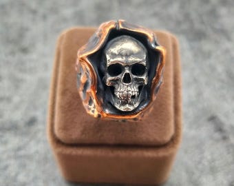 Sterling Silver Gothic Skull Ring: Handmade Biker Style Mens Jewelry