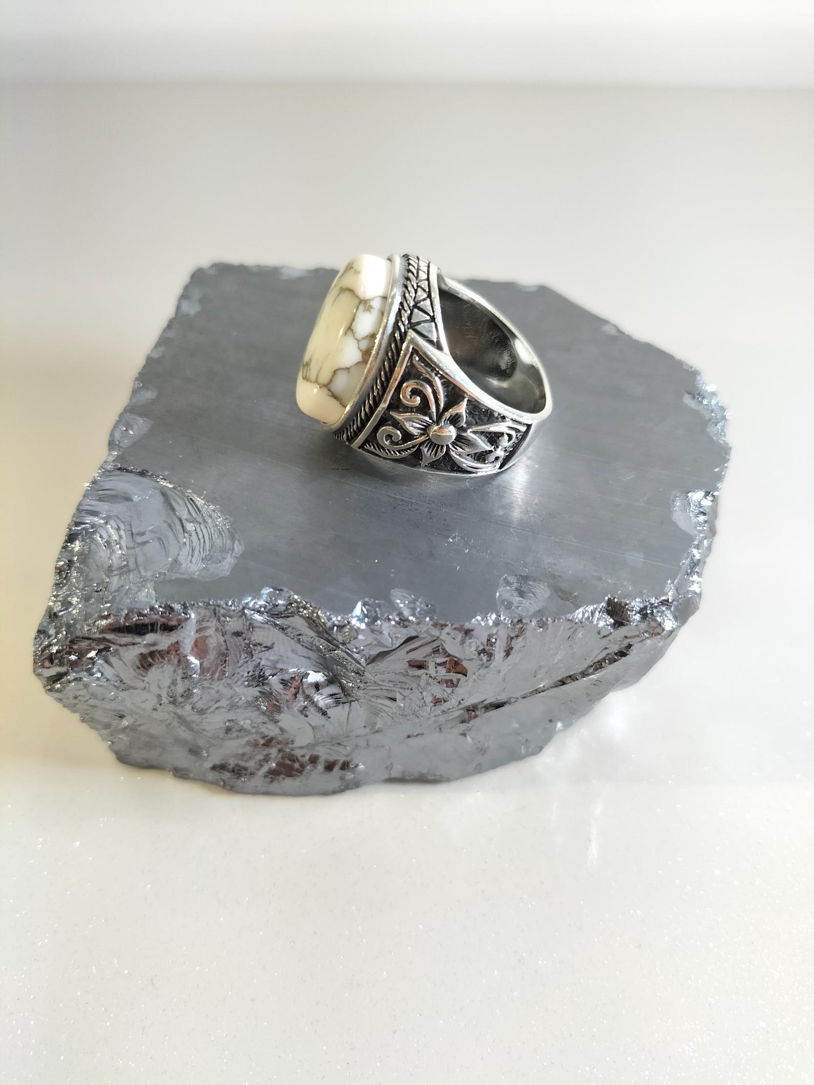 Sterling Silver Men's Ring: Handmade Howlite Stone Ring, Christmas Gift ...