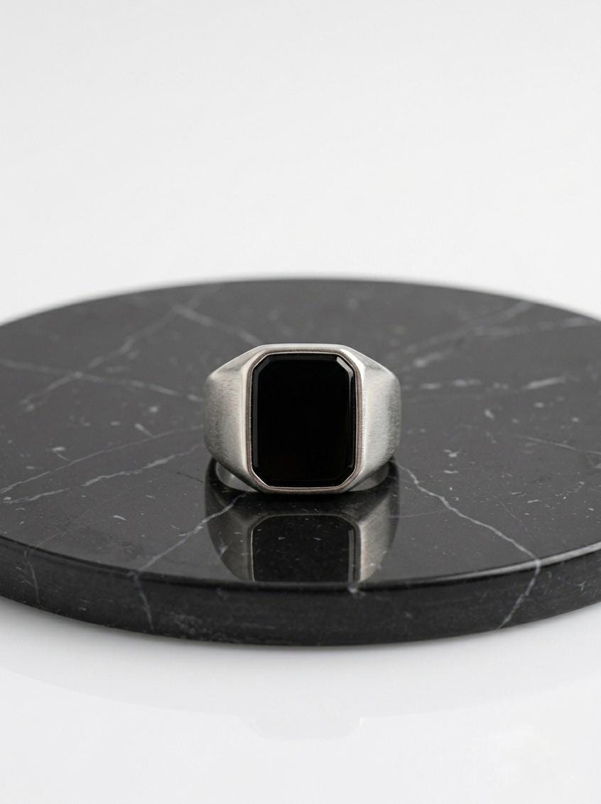 Men's Sterling Silver Black Onyx Ring, Turkish Handmade Statement