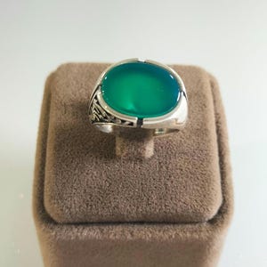 925 Sterling Silver Men&#39;s Ring,Green Agate Stone Men&#39;s Silver Ring ,Handmade Men&#39;s Ring,Valentine&#39;s Day Gift, Anniversary Gift