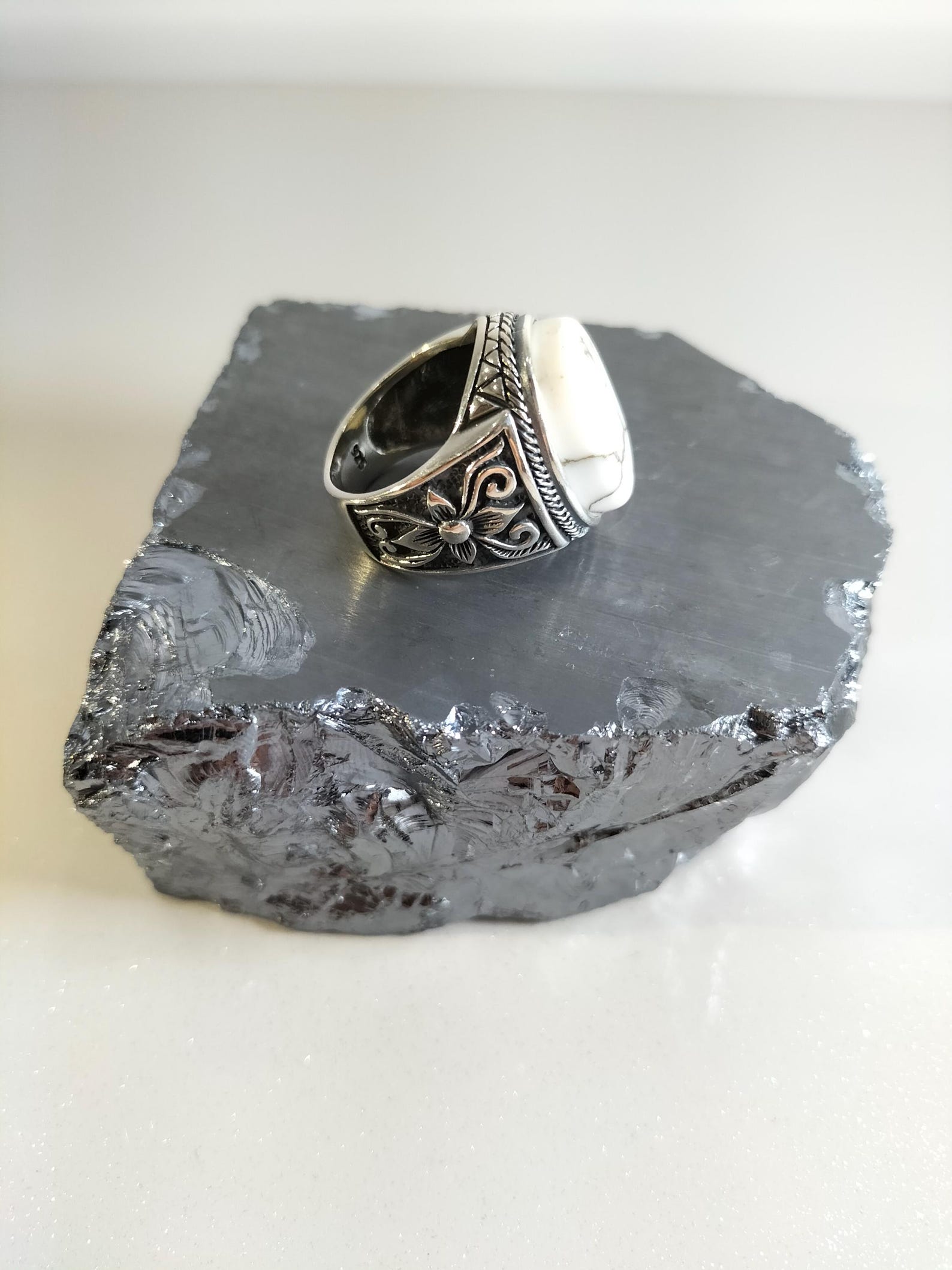 Sterling Silver Men's Ring: Handmade Howlite Stone Ring, Christmas Gift ...