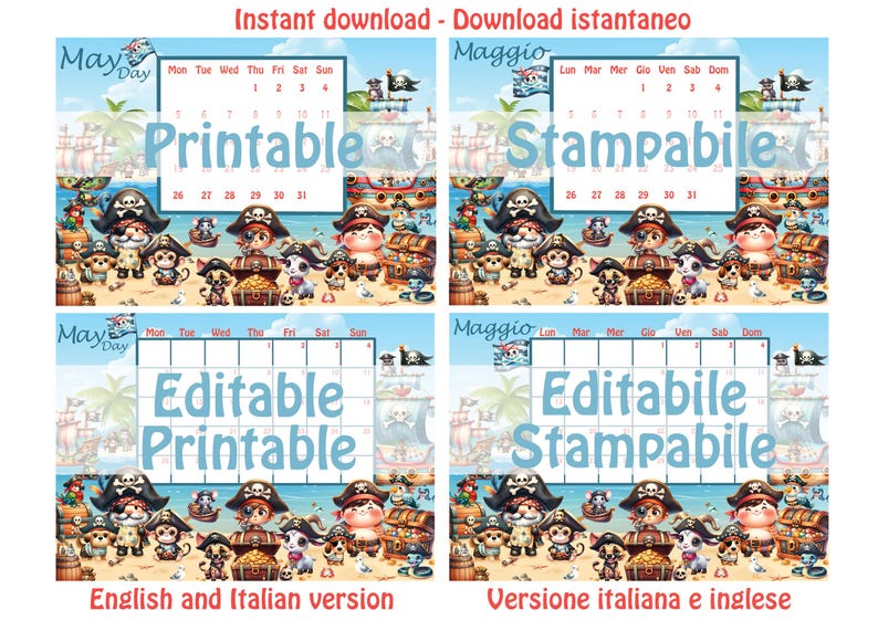 Calendar May 2025 - Editable and Printable - Cute Cartoon Pirates ...