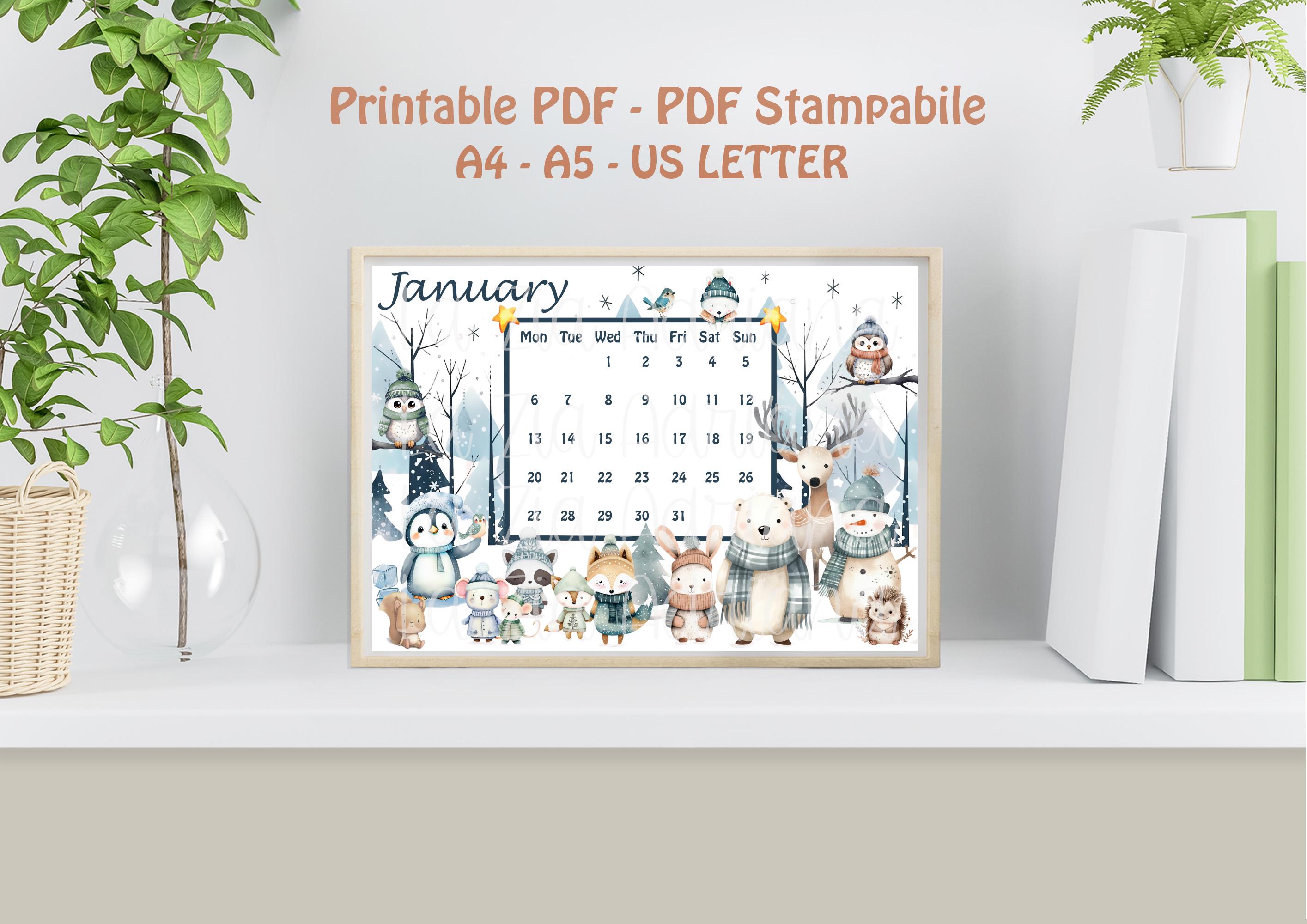 Calendar January 2025 - Editable and Printable - Cute Cartoon Woodland ...