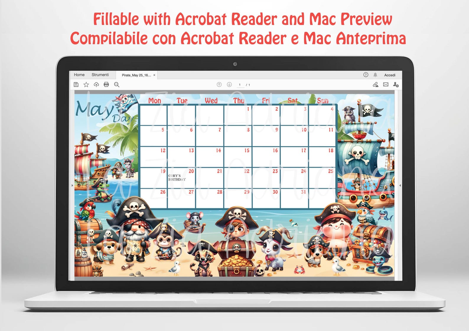Calendar May 2025 Editable and Printable Cute Cartoon Pirates English ...