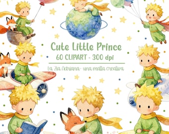 Clipart van de Kleine Prins - Schattig Kawaii - PNG-bestanden - Aquarel